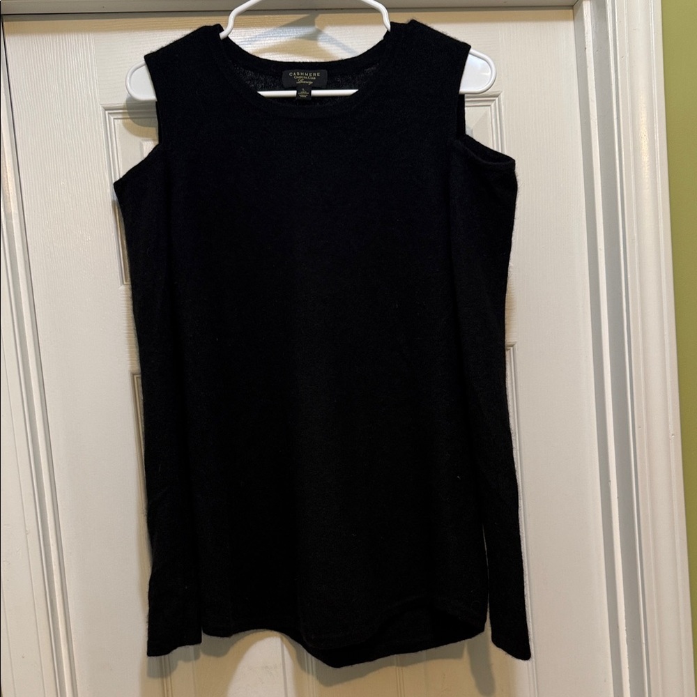 Charter Club Luxury 100% Cashmere Cold Shoulder Sweater Black Size L